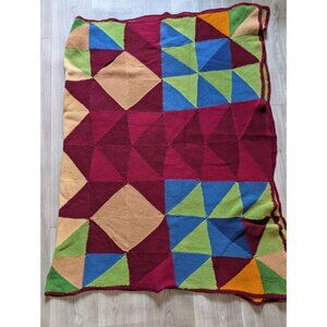 Handmade Multicolor Geometric Knit Blanket Throw 80x51